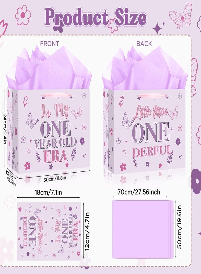Woosytoo Onederful 1st Birthday Gift Bag for Baby Girl, Butterfly First Birthday Gift Bags with Tissue Paper Greeting Card One Year Old Gifts Wrapping Paper Bag for Girls Baby Shower Party Favors - Image 4
